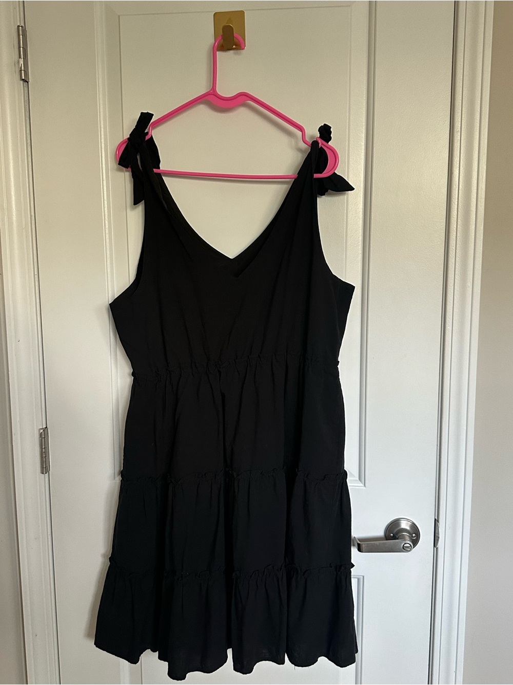 Classic Black Tie-Shoulder Tiered Mini Dress